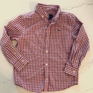 Vineyard Vines Boys Performance  Whale Shirt Size 5 red check